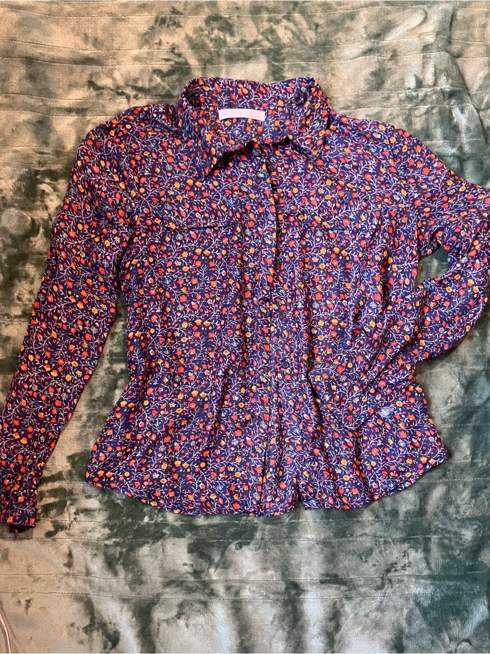 Floral Button-Down Shirt with Orange Accents